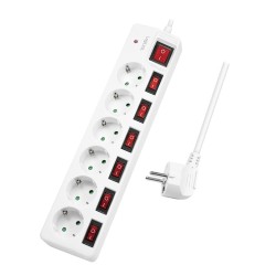 PRELUNGITOR LOGILINK, Schuko x 6, conectare prin Schuko (T), cablu 1.5 m, 16 A, protectie copii, alb, "LPS250" (timbru verde 0.1