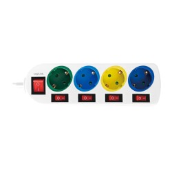 PRELUNGITOR LOGILINK, Schuko x 4, conectare prin Schuko (T), cablu 1.5 m, 16 A, protectie copii, alb/ multicolor, "LPS257" (timb