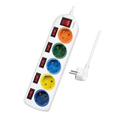 PRELUNGITOR LOGILINK, Schuko x 5, conectare prin Schuko (T), cablu 1.5 m, 16 A, protectie copii, alb/ multicolor, "LPS258" (timb