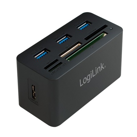 HUB extern LOGILINK, porturi USB: USB 3.0 x 3, conectare prin USB 3.0, alte porturi: SD, MicroSD, M2, MS Duo/Pro, CF, negru, "CR