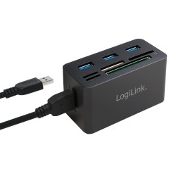 HUB extern LOGILINK, porturi USB: USB 3.0 x 3, conectare prin USB 3.0, alte porturi: SD, MicroSD, M2, MS Duo/Pro, CF, negru, "CR