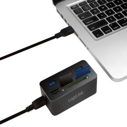 HUB extern LOGILINK, porturi USB: USB 3.0 x 3, conectare prin USB 3.0, alte porturi: SD, MicroSD, M2, MS Duo/Pro, CF, negru, "CR