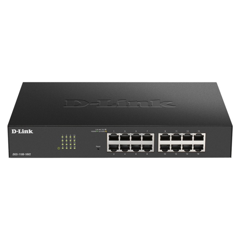 SWITCH D-LINK SMART 16 porturi Gigabit  carcasa metalica, rackabil, "DGS-1100-16V2" (timbru verde 2 lei)