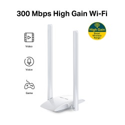 ADAPTOR RETEA MERCUSYS , extern wireless 2.4 GHz, USB 2.0, port, 300 Mbps, antena externa x 2, "MW300UH" (timbru verde 0.18 lei)