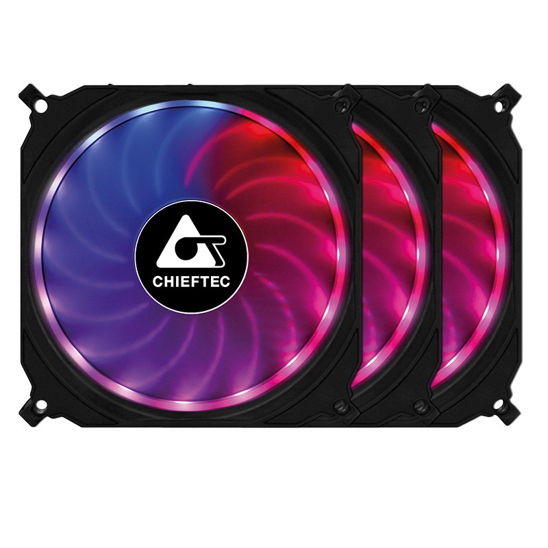 SET 3 VENTILATOARE CHIEFTEC PC 120x120x25 mm, ADD RGB LED, 3 buc. in pachet &amp; HUB &amp; telecomanda "CF-3012-RGB"