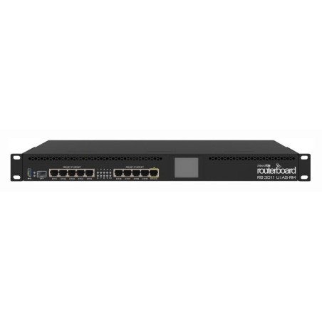 ROUTER MIKROTIK, porturi Gigabit x 10, CPU 2x1.4 GHZ, 1GB RAM, USB 3.0 LCD, rackabil 1U 19", "RB3011UiAS-RM" (timbru verde 0.8 l