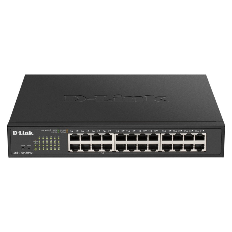 SWITCH PoE D-LINK Smart 24 porturi Gigabit (12 PoE), IEEE 802.3af/at, carcasa metalica, rackabil, "DGS-1100-24PV2" (timbru verde