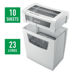 Distrugator manual documente Leitz IQ Home Office, 10 coli, P4, cross-cut (tip confeti), cos 23 coli, alb, Leitz "80090000" (tim