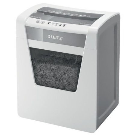 Distrugator manual documente Leitz IQ Office, 10 coli, P5, micro-cut (tip particule), cos 23 coli, alb, Leitz "80020000" (timbru