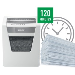 Distrugator manual documente Leitz IQ Office, 10 coli, P5, micro-cut (tip particule), cos 23 coli, alb, Leitz "80020000" (timbru