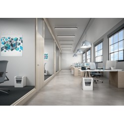Distrugator manual documente Leitz IQ Office, 10 coli, P5, micro-cut (tip particule), cos 23 coli, alb, Leitz "80020000" (timbru