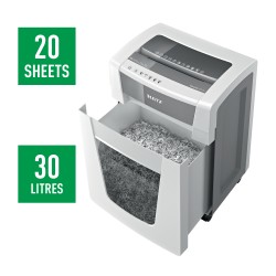 Distrugator manual documente Leitz IQ Office Pro, 20 coli, P4, cross-cut (tip confeti), cos 30 coli, alb, Leitz "80060000" (timb