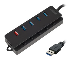 HUB extern SPACER, porturi USB: USB 3.0 x 4, Port USB Quick Charge x 1, conectare prin USB 3.0, Alimentare retea 220V,negru, "SP