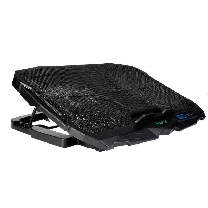 STAND SPACER notebook 17" Gaming, sita metal, Airflow: 72CFM, 2xfan 12.5cm, 2xfan 7cm, led blue, 2xUSB, Turatie reglabila, black