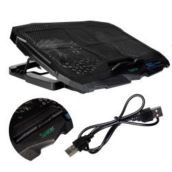 STAND SPACER notebook 17" Gaming, sita metal, Airflow: 72CFM, 2xfan 12.5cm, 2xfan 7cm, led blue, 2xUSB, Turatie reglabila, black