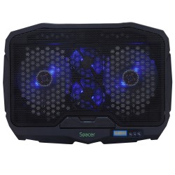 STAND SPACER notebook 17" Gaming, sita metal, Airflow: 72CFM, 2xfan 12.5cm, 2xfan 7cm, led blue, 2xUSB, Turatie reglabila, black