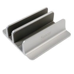 STAND SPACER vertical, notebook 14/17", dublu, protectie impotriva zgarieturilor, latime ajustabila, argintiu, aluminiu sablat, 