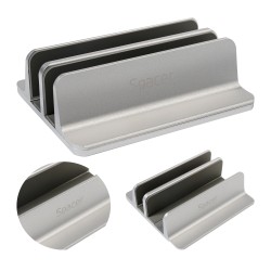 STAND SPACER vertical, notebook 14/17", dublu, protectie impotriva zgarieturilor, latime ajustabila, argintiu, aluminiu sablat, 