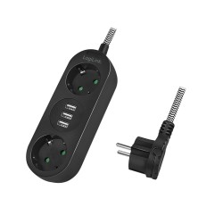PRELUNGITOR LOGILINK, Schuko x 2, conectare prin Schuko (T), USB x 3, cablu 1.5 m, 16 A, fara protectie, negru, "LPS262U" (timbr