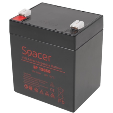 ACUMULATOR UPS SPACER 12V /  5Ah, dimensiuni: 90x70x101mm, inaltime+terminal: 107mm, terminal F2(T2), "SP-BAT-12V5AH" (timbru ve