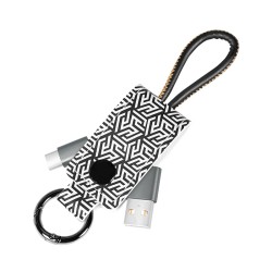 CABLU alimentare si date LOGILINK, pt. smartphone, USB 2.0 (T) la USB 2.0 Type-C (T), 0.22m, cu breloc, din piele, negru/ alb, "