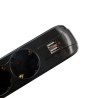 PRELUNGITOR SPACER, Schuko x 5, conectare prin Schuko (T), USB x 2, cablu 4.5 m, 16 A, max. 3500W, protectie supratensiune, Negr