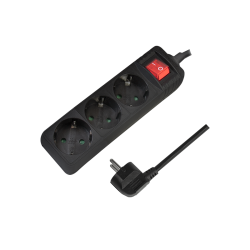 PRELUNGITOR LOGILINK, Schuko x 3, cablu 3G 1.5mm2, 230 V/16 A, 50 Hz, max. 3500 W, buton intrerupator iluminat, IP20, 1.4m, negr