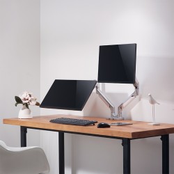 SUPORT de birou LOGILINK, pt 2 TV/monitor plat, curbat, diag. max 32 inch, rotatie, inclinare, pivotare, orizontala, verticala, 