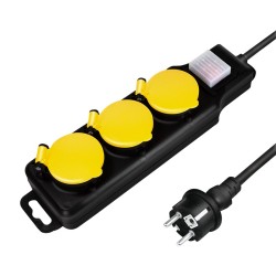 PRELUNGITOR LOGILINK, Schuko x 3, conectare prin Schuko (T), cablu 1.5 m, 16 A, protectie stropire cu apa, negru/ galben, "LPS25