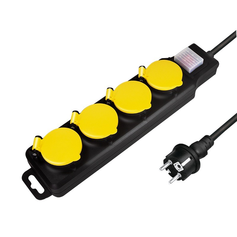 PRELUNGITOR LOGILINK, Schuko x 4, conectare prin Schuko (T), cablu 1.5 m, 16 A, protectie stropire cu apa, negru/ galben, "LPS25