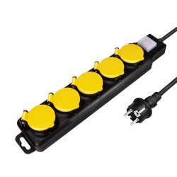 PRELUNGITOR LOGILINK, Schuko x 5, conectare prin Schuko (T), cablu 1.5 m, 16 A, protectie stropire cu apa, negru/ galben, "LPS25