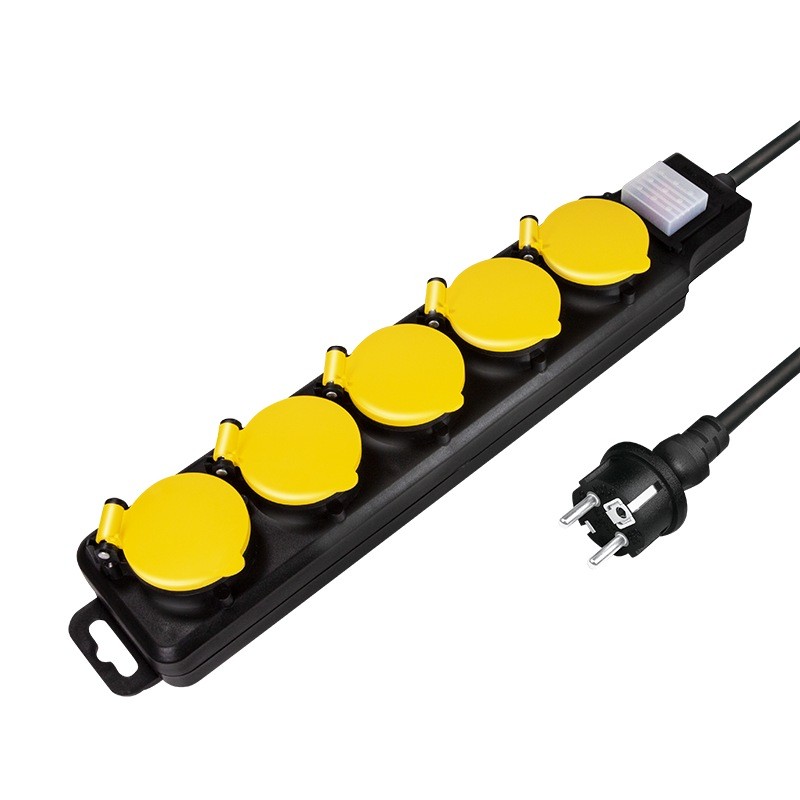 PRELUNGITOR LOGILINK, Schuko x 5, conectare prin Schuko (T), cablu 1.5 m, 16 A, protectie stropire cu apa, negru/ galben, "LPS25
