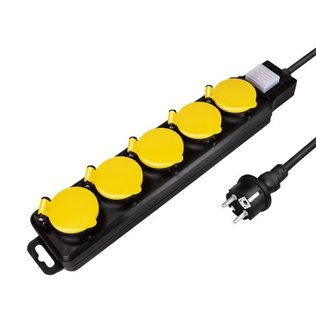 PRELUNGITOR LOGILINK, Schuko x 5, conectare prin Schuko (T), cablu 1.5 m, 16 A, protectie stropire cu apa, negru/ galben, "LPS25