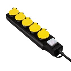 PRELUNGITOR LOGILINK, Schuko x 5, conectare prin Schuko (T), cablu 1.5 m, 16 A, protectie stropire cu apa, negru/ galben, "LPS25