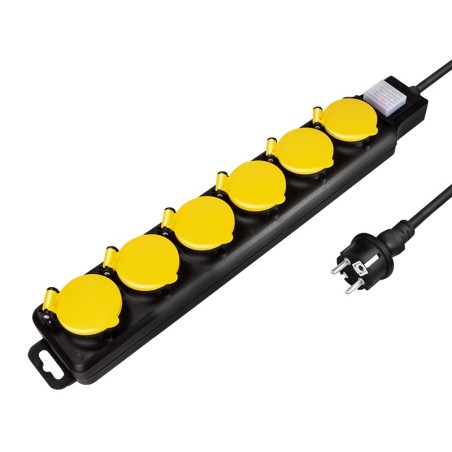 PRELUNGITOR LOGILINK, Schuko x 6, conectare prin Schuko (T), cablu 1.5 m, 16 A, protectie stropire cu apa, negru/ galben, "LPS25