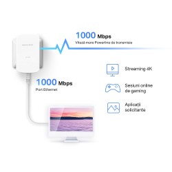 KIT ADAPTOR si AMPLIFICATOR POWERLINE MERCUSYS, tehnologie AV2, AV1000, pana la 1000 mBPS, RJ-45 x 1 porturi 10/100/1000 Mbps, 2