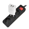 PRELUNGITOR LOGILINK, Schuko x 3, cablu 3G 1.5mm2, 230 V/16 A, 50 Hz, max. 3500 W, buton intrerupator iluminat, IP20, 1.4m, negr
