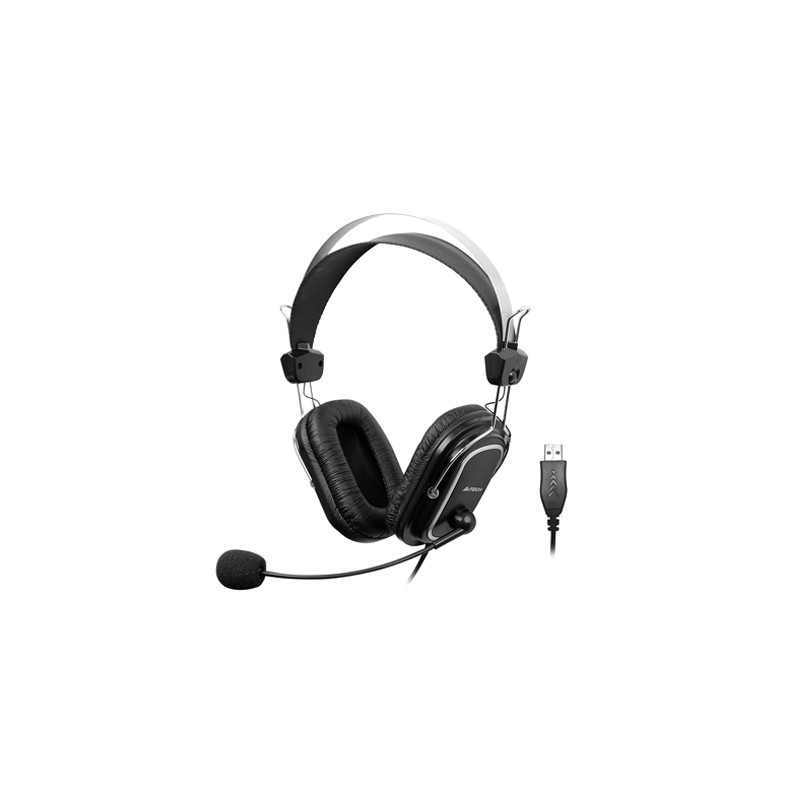 CASTI A4tech, cu fir, standard, utilizare multimedia, microfon pe brat, conectare prin USB 2.0, negru / argintiu, "HU-50", (timb
