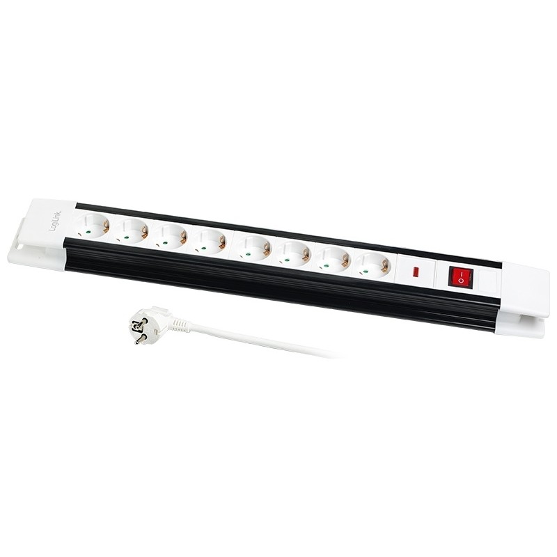 PRELUNGITOR LOGILINK, Schuko x 8, conectare prin Schuko (T), cablu 3 m, 16 A, protectie copii, alb/ negru, "LPS207" (timbru verd