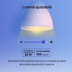 BEC LED wireless TP-LINK, 800lm, 8.7W, E27, intensitate reglabila, ctl prin smartph.cu apl.Tapo, ajustare auto a luminii in fct.