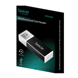 CARD READER extern SPACER, interfata USB 2.0, citeste/scrie: SD, microSD, MS, M2; aluminiu, black, "SPCR-658" (timbru verde 0.03