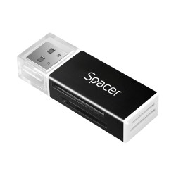 CARD READER extern SPACER, interfata USB 2.0, citeste/scrie: SD, microSD, MS, M2; aluminiu, black, "SPCR-658" (timbru verde 0.03