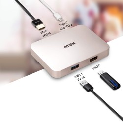 DOCKING Station ATEN universal, conectare PC USB Type C, USB 2.0 x 1, USB 3.1 x 1, porturi video HDMI x 1, fara port retea, NB 6