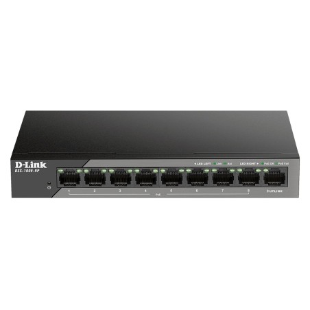 SWITCH PoE D-LINK Unmanaged 8 porturi 10/100Mbps (8 PoE) + 1 x Gigabit Uplink, carcasa metalica, "DSS-100E-9P"(timbru verde 2 le