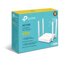 ROUTER TP-LINK wireless  750Mbps, 4 porturi 10/100Mbps, 4 antene externe, Dual Band AC750 "Archer C24" (timbru verde 0.8 lei)