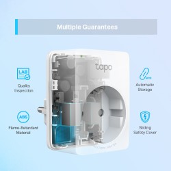 PRIZA inteligenta TP-LINK, Schuko x 1, conectare prin Schuko (T), 10 A, programare prin smartphone, Bluetooth, WiFi, alb "Tapo P