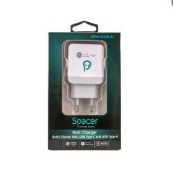 ALIMENTATOR retea SPACER Quick Charge 20W, USB Type-C PD+ USB Quick Charge, "SPAR-DUOQ-01" (timbru verde 0.18 lei)