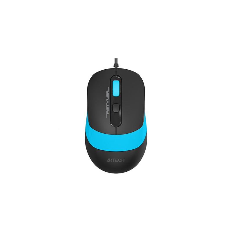 MOUSE A4tech, PC sau NB, cu fir, USB, optic, 1600 dpi, butoane/scroll 4/1, buton selectare viteza, negru / albastru, "FM10 Blue"