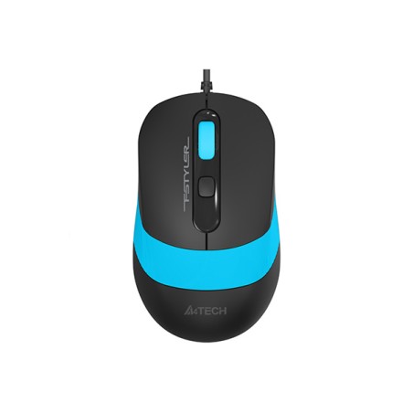 MOUSE A4tech, PC sau NB, cu fir, USB, optic, 1600 dpi, butoane/scroll 4/1, buton selectare viteza, negru / albastru, "FM10 Blue"