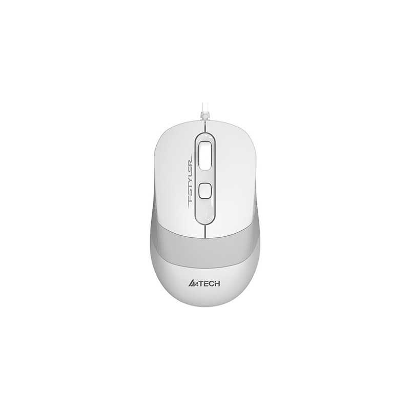 MOUSE A4tech, PC sau NB, cu fir, USB, optic, 1200 dpi, butoane/scroll 4/1, buton selectare viteza, alb / gri, "FM10 White" (timb
